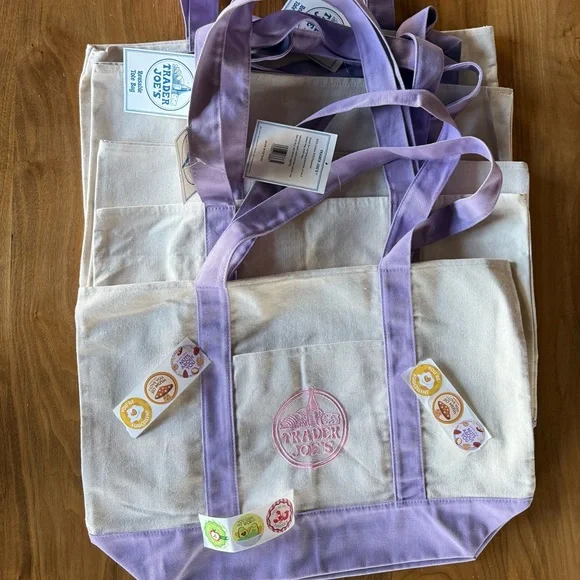 LARGE Lavender 💜 Trader Joe’s Canvas Tote Bag 🎁 FREE TJ Comfort Foods Poly Bag - Picture 7 of 16